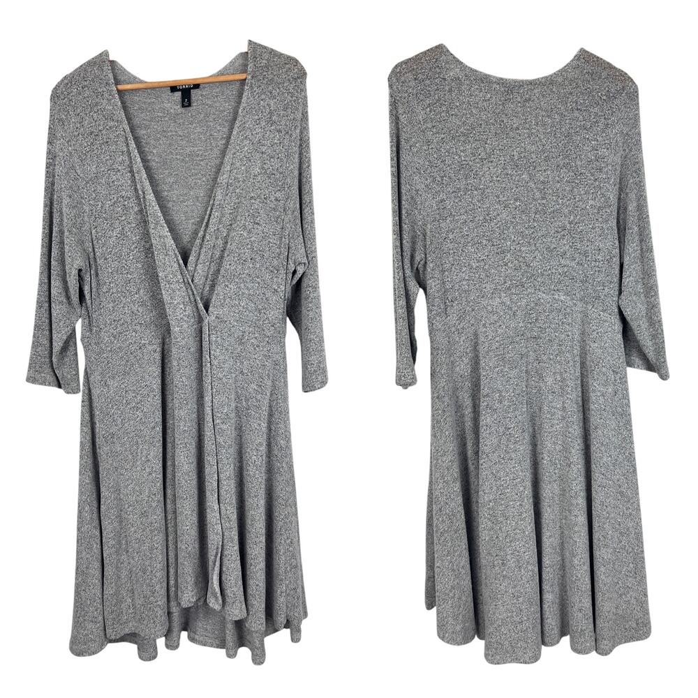 TORRID Women's 2X (2) Grey Butter Soft Plush Knit High Low Skater V-Neck Dress